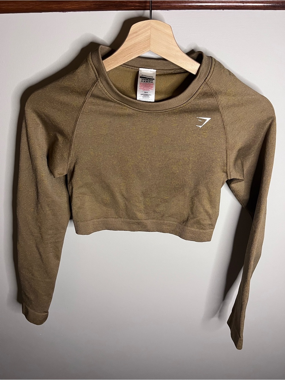 Gymshark Adapt Fleck Seamless Long Sleeve Crop Top Brown Marl Ruched Back M